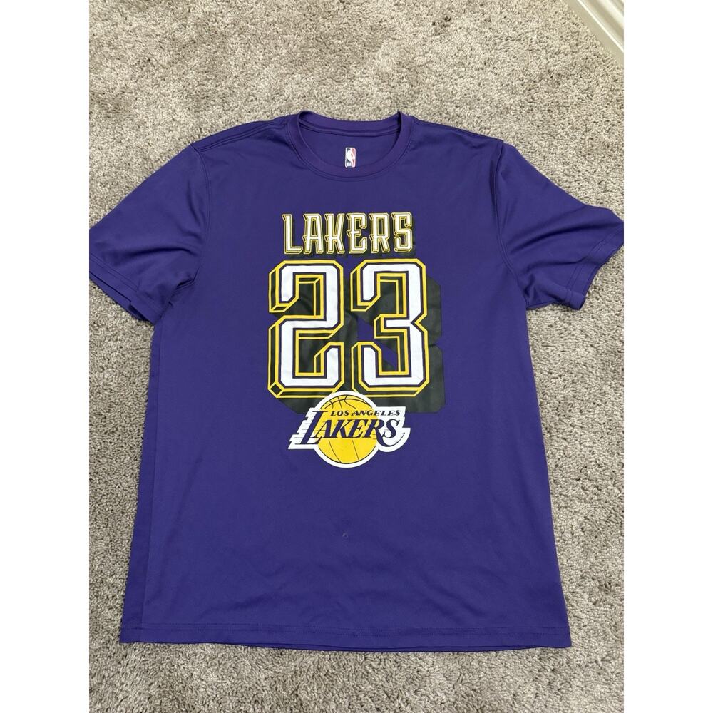 NBA Los Angeles Lakers Lebron James Purple Polyester Tee Shirt Men’s Size Large